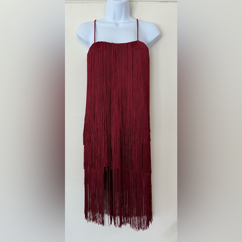 NWT Commense XS Deep Red Fringe Maxi Skirt